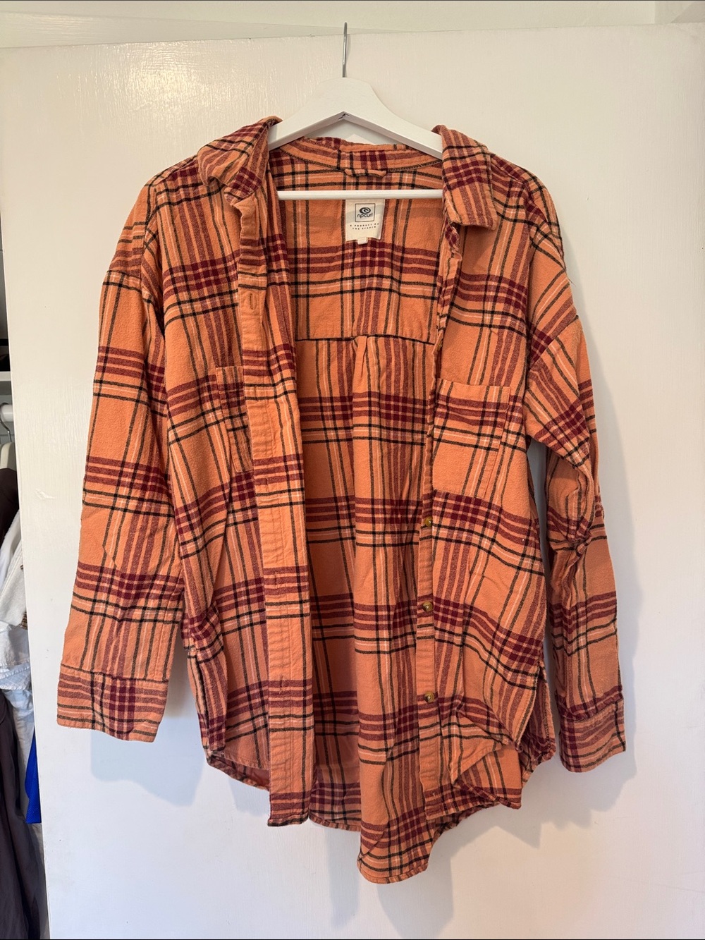 Rip Curl Orange and Burgundy Plaid Button-Down Women's Shirt